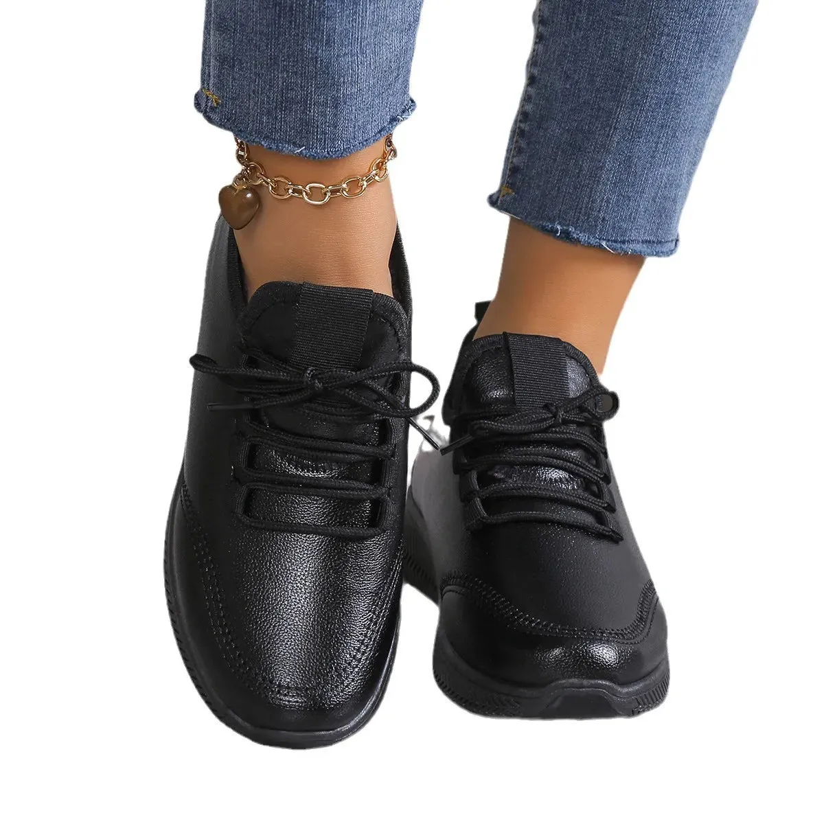 2024 Autumn winter Women's Breathable Non-slip Platform Fashion Casual Shoes Korean Running Shoes Black Sneakers Shoes for Women