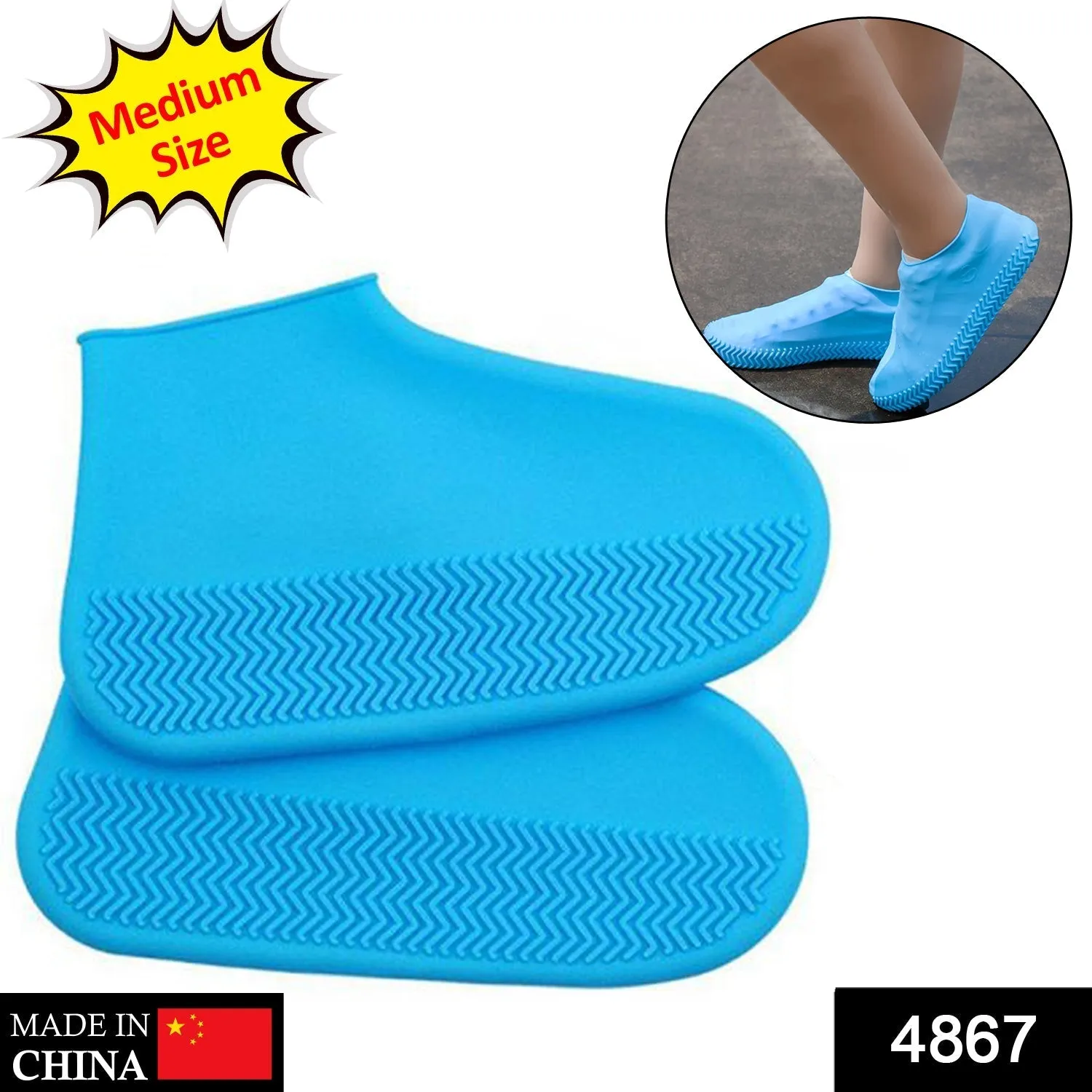 4867 Non-Slip Silicone Rain Reusable Anti skid Waterproof Fordable Boot Shoe Cover (Mix Color)