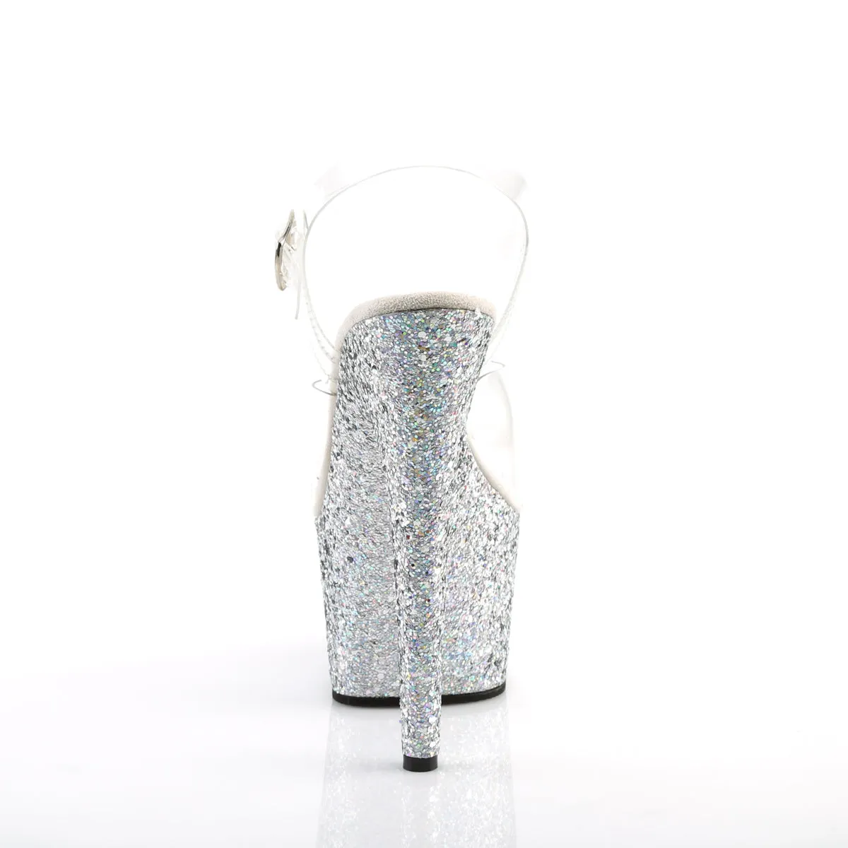 ADORE-708LG Pleaser Clear/Silver Multi Glitter Sexy Platform Shoes (Pole Dancing Heels)