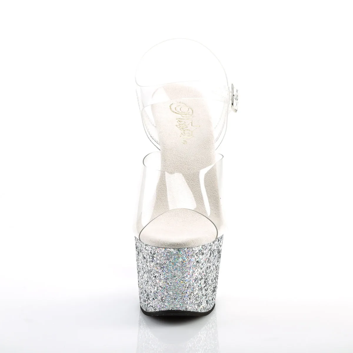 ADORE-708LG Pleaser Clear/Silver Multi Glitter Sexy Platform Shoes (Pole Dancing Heels)
