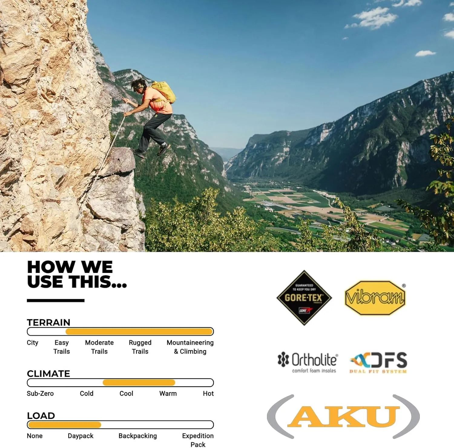 AKU Men's Rock DFS II GTX Approach/Hiking Lightweight Waterproof Breathable Laced Shoes for Trails, Mountaineering, Climbing