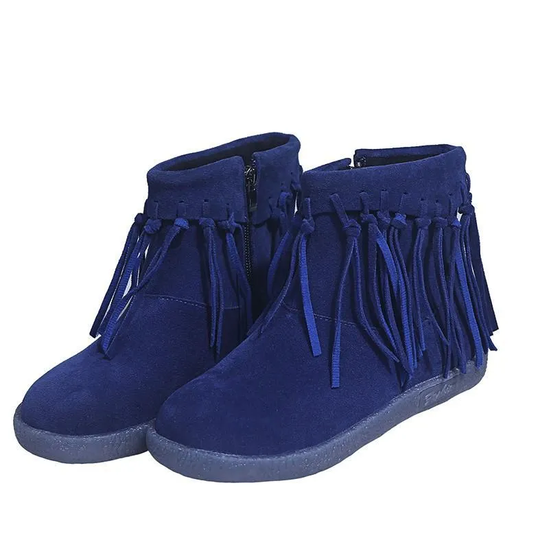 Chicvane Women's Tassels Flat Heel Ankle Boots With Side Zipper