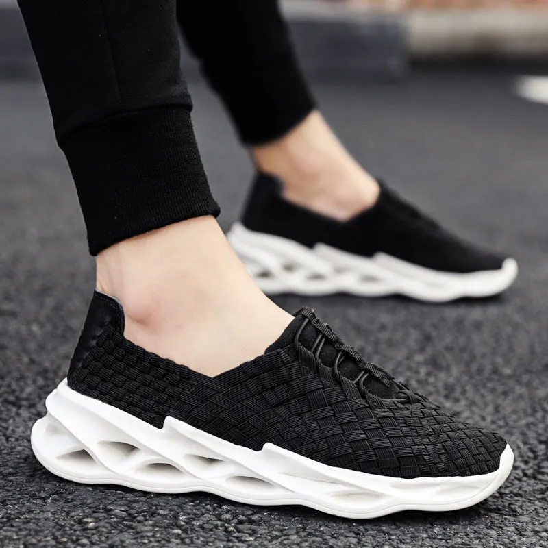 Comfotable Casual Trendy Shoes Mesh Woven Flat Nurse Walking Sneakers Knit Slip on Loafer Shoes
