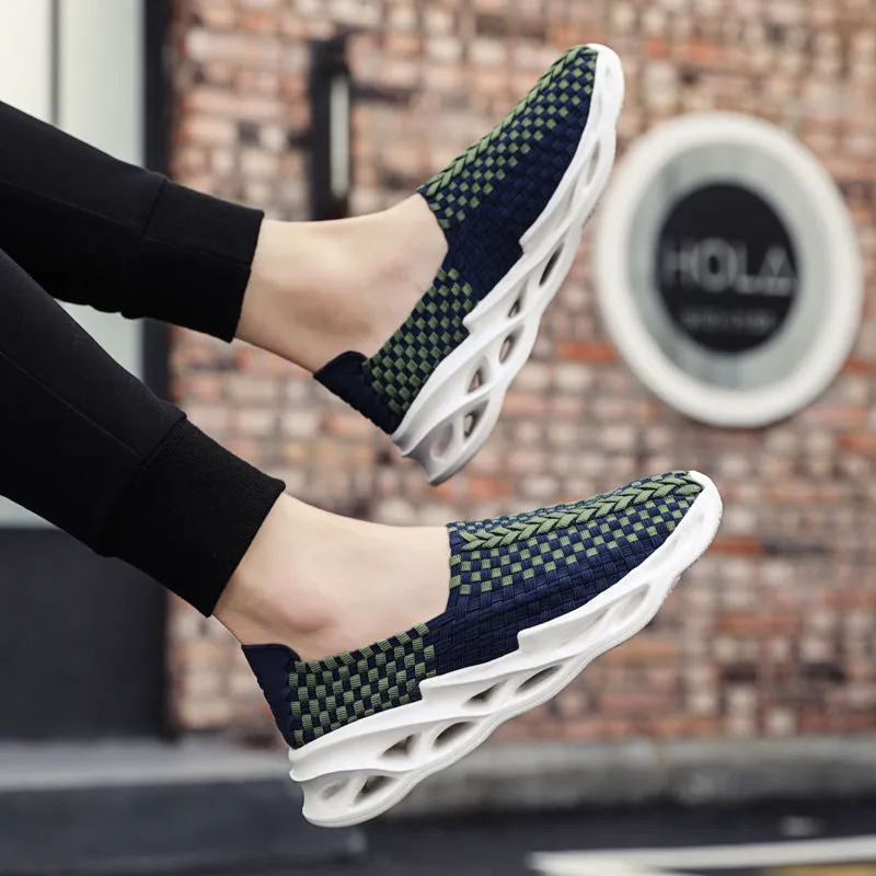 Comfotable Casual Trendy Shoes Mesh Woven Flat Nurse Walking Sneakers Knit Slip on Loafer Shoes