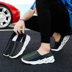 Comfotable Casual Trendy Shoes Mesh Woven Flat Nurse Walking Sneakers Knit Slip on Loafer Shoes
