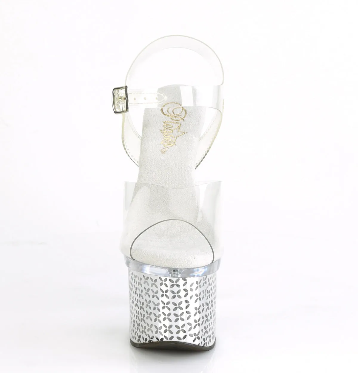 DISCOLITE-708FLP Pleaser Clear/Silver Chrome Sexy Platform Shoes (Pole Dancing Heels)