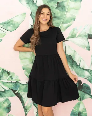 Freez Ella Cotton Tiered Midi Dress Black S