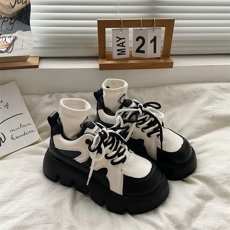 JOSKAA   - Platform Sneakers Women Cacual Shoes Spring Autumn Student Shoes Black White Female Shoes Trendy Dad Shoes