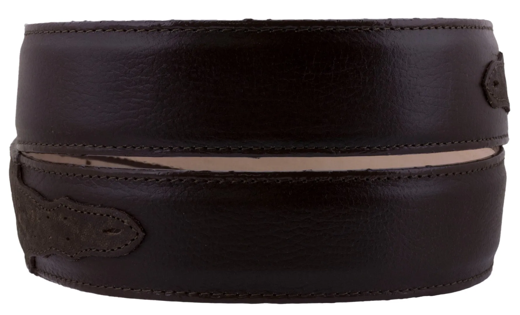 Men's Brown Elephant Print  Overlay Leather Cowboy Belt Silver Buckle