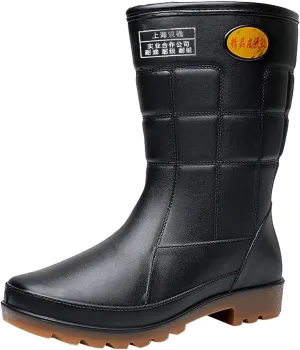 Mens Non Slip Rubber Rain Boots Waterproof Knee Rain Boots Men Durable Farming Mud Shoes Durable Kitchen Labor Shoe Comfortable Garden Working Shoe High Calf Car Washing Boot