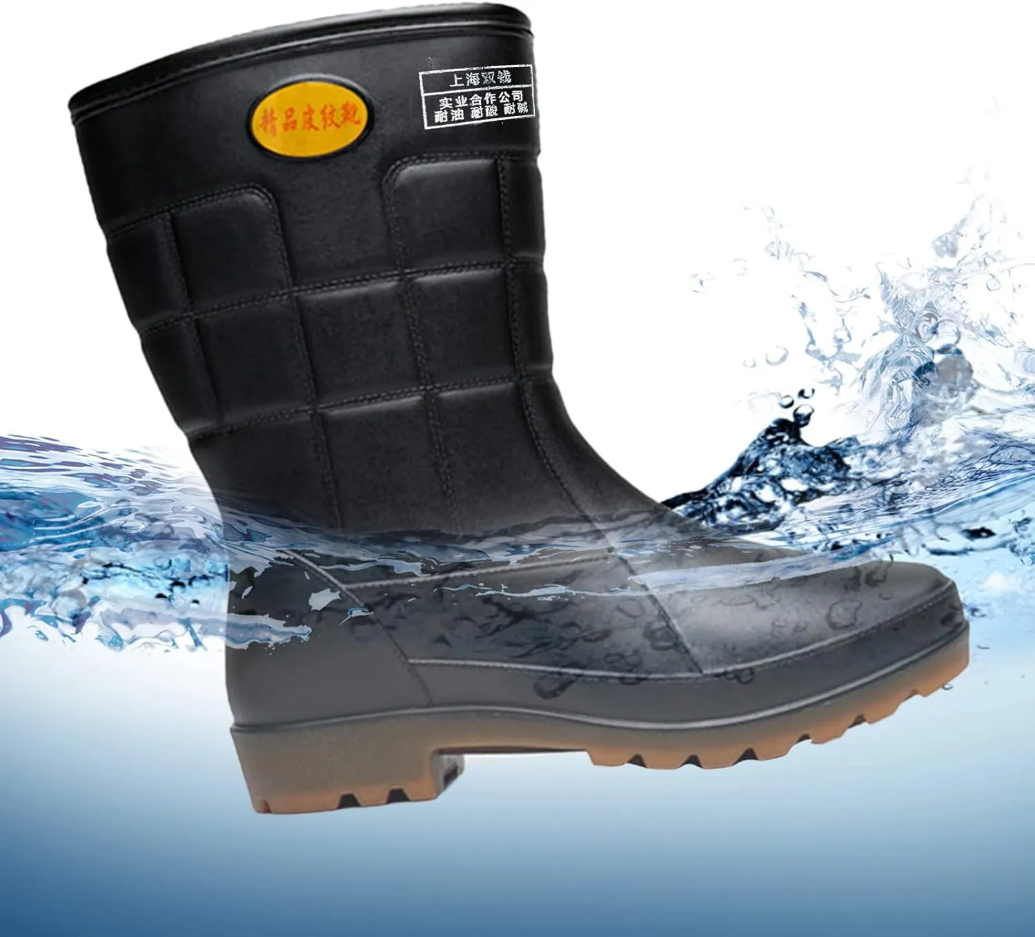 Mens Non Slip Rubber Rain Boots Waterproof Knee Rain Boots Men Durable Farming Mud Shoes Durable Kitchen Labor Shoe Comfortable Garden Working Shoe High Calf Car Washing Boot
