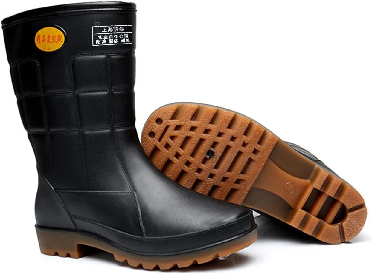 Mens Non Slip Rubber Rain Boots Waterproof Knee Rain Boots Men Durable Farming Mud Shoes Durable Kitchen Labor Shoe Comfortable Garden Working Shoe High Calf Car Washing Boot