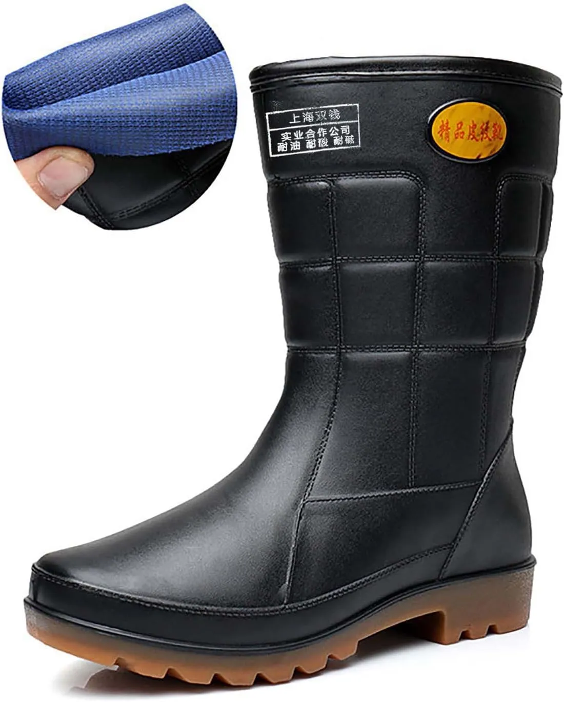 Mens Non Slip Rubber Rain Boots Waterproof Knee Rain Boots Men Durable Farming Mud Shoes Durable Kitchen Labor Shoe Comfortable Garden Working Shoe High Calf Car Washing Boot