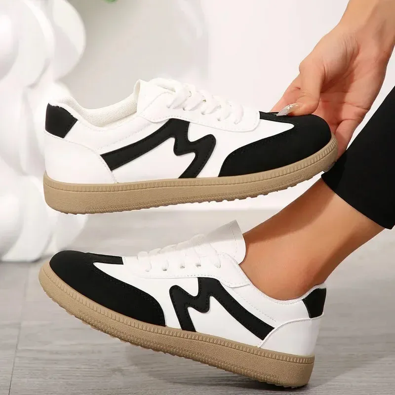 New Flat Luxury Shoes Women 2024 Autumn Classic Ladies Sneakers Women Leather Retro Low Cut Lace -up Casual Round Toe Grey White