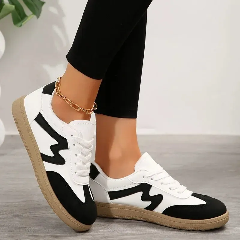 New Flat Luxury Shoes Women 2024 Autumn Classic Ladies Sneakers Women Leather Retro Low Cut Lace -up Casual Round Toe Grey White