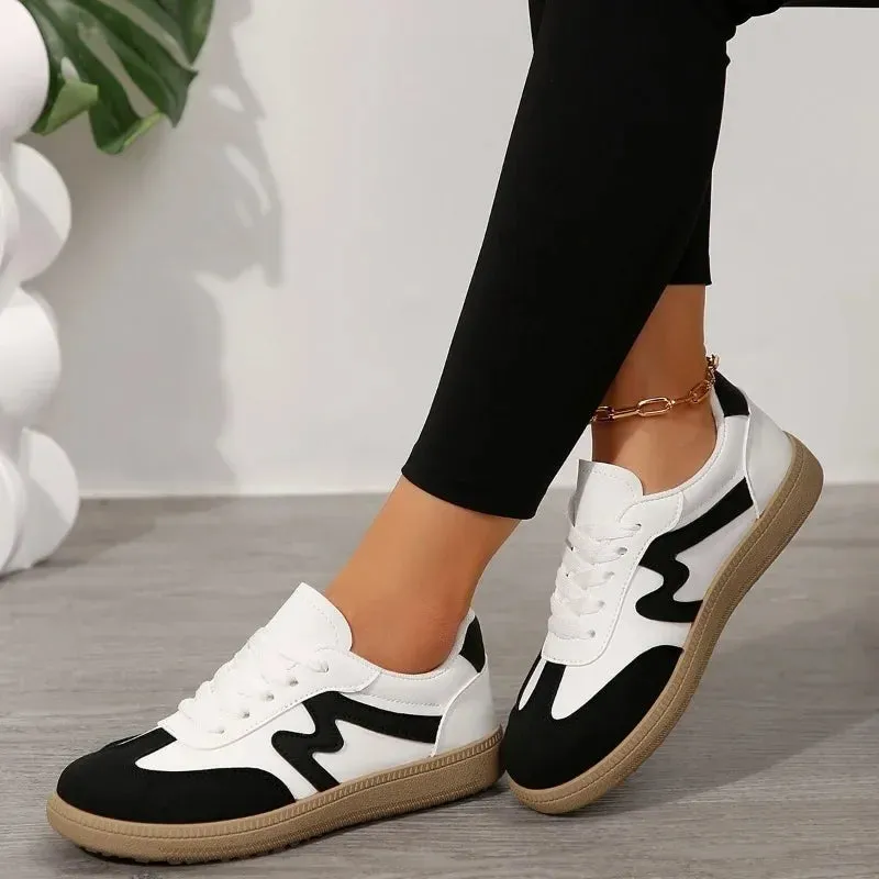 New Flat Luxury Shoes Women 2024 Autumn Classic Ladies Sneakers Women Leather Retro Low Cut Lace -up Casual Round Toe Grey White