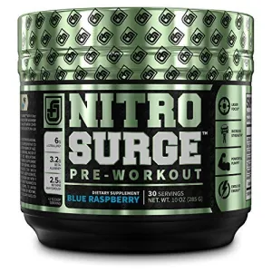 NITROSURGE Pre Workout Supplement - Endless Energy, Instant Strength Gains, Clear Focus, Intense Pumps - Nitric Oxide Booster & Powerful Preworkout Energy Powder - 30 Servings, Blue Raspberry