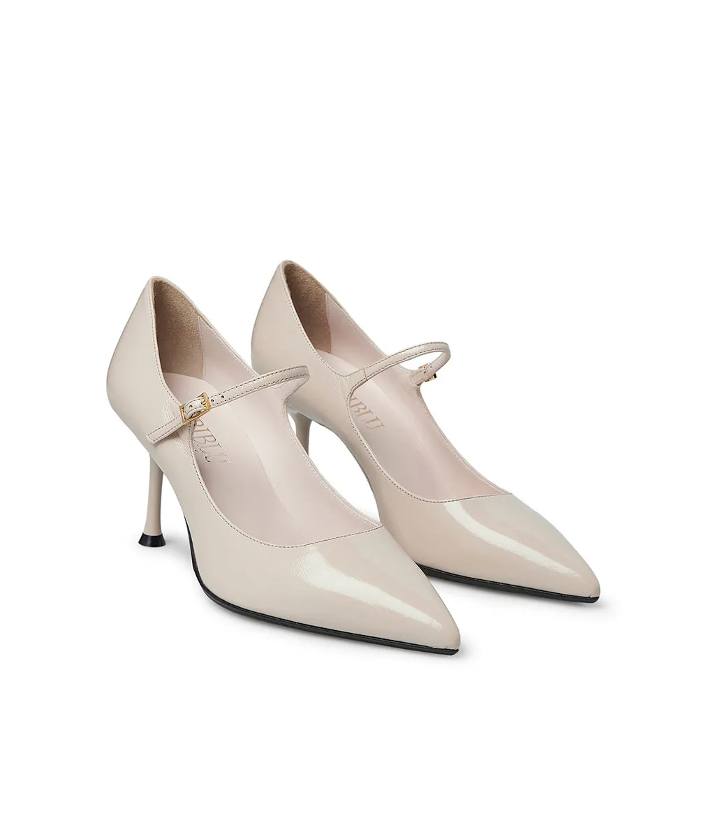 Shiny sand leather strap pump