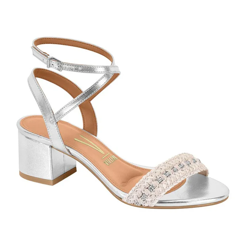 Silver Ankle Tied Block Heels