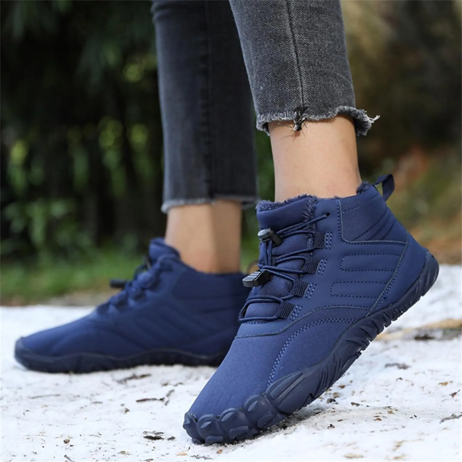 Snow Boots for Men Barefoot Shoes Waterproof Women Work Boots Hiking Sneakers Warm Fur Lined Slip Resistant Outdoor Shoes Lightweight Hike Grounded Footwear