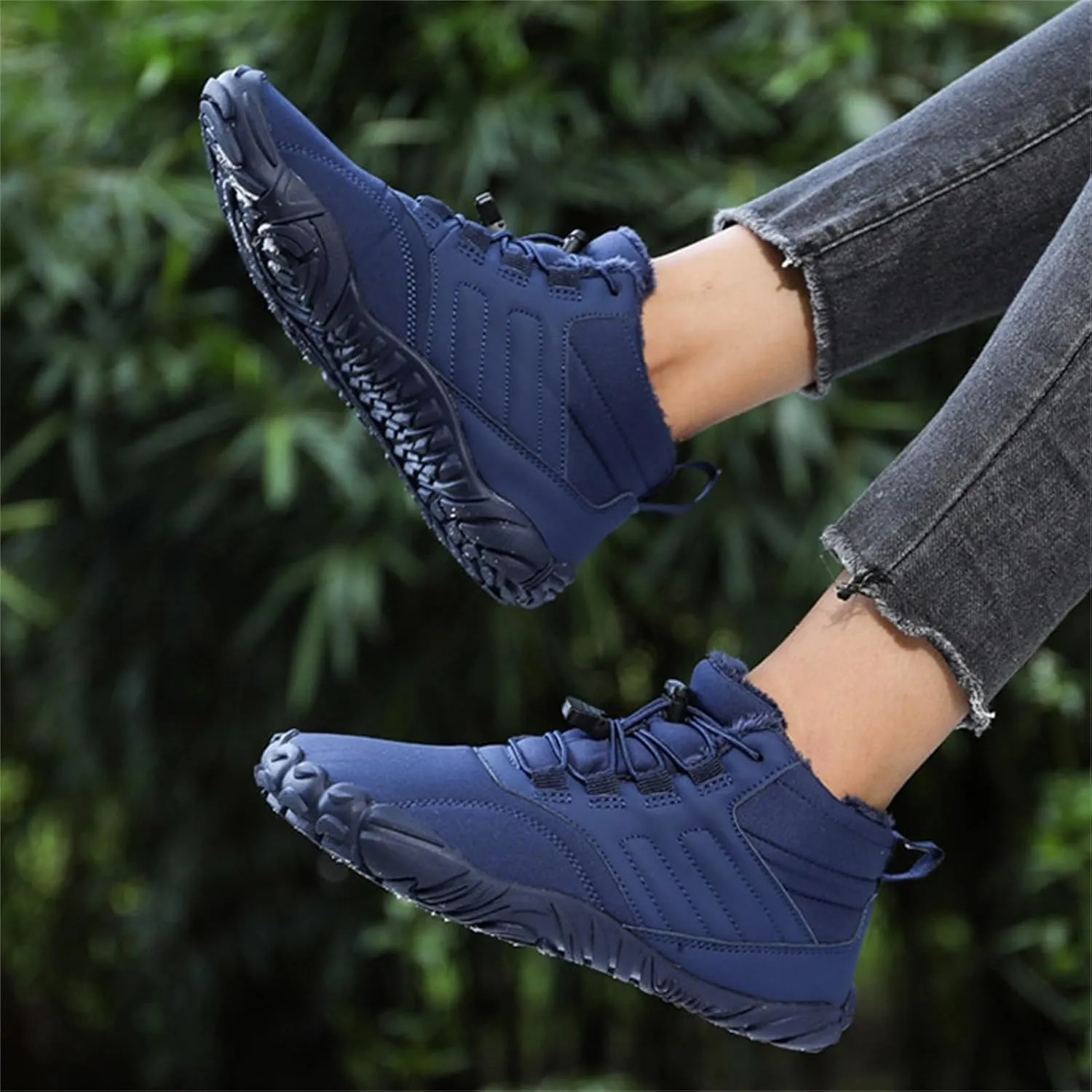 Snow Boots for Men Barefoot Shoes Waterproof Women Work Boots Hiking Sneakers Warm Fur Lined Slip Resistant Outdoor Shoes Lightweight Hike Grounded Footwear