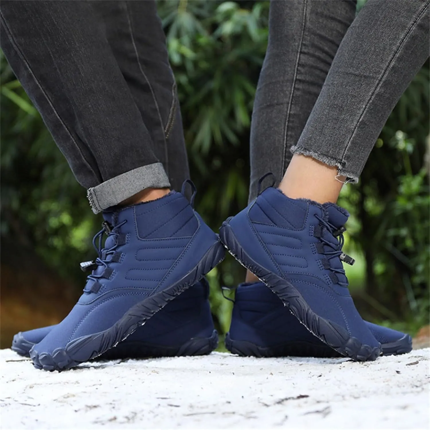 Snow Boots for Men Barefoot Shoes Waterproof Women Work Boots Hiking Sneakers Warm Fur Lined Slip Resistant Outdoor Shoes Lightweight Hike Grounded Footwear