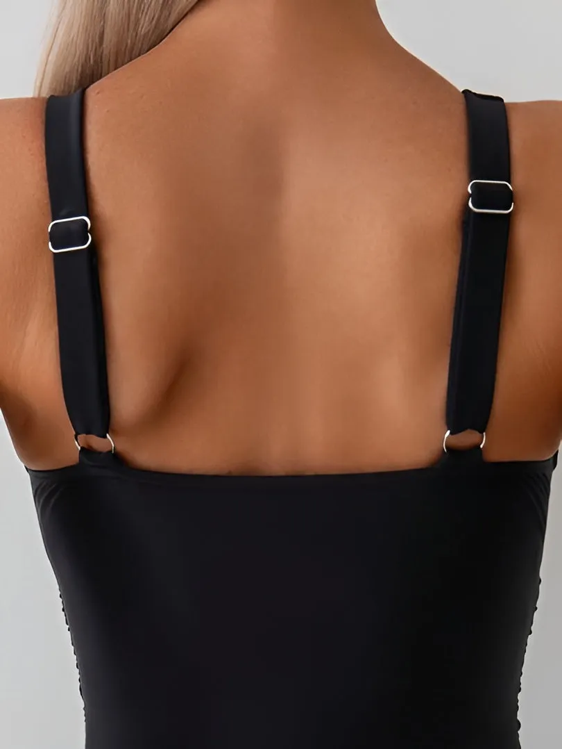 Solid Color One Piece Ruched Swimsuit