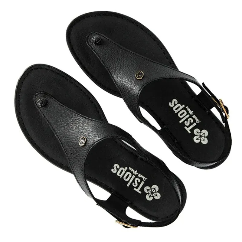 Tsonga Ovaroli Leather Thong Sandals - Black Cayak