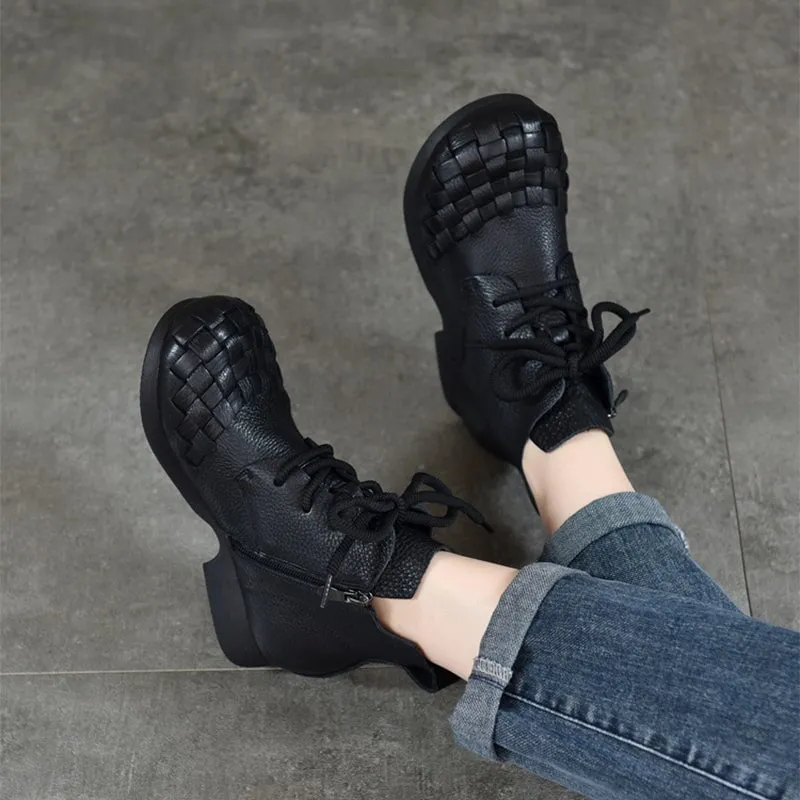 Women's Big Toe Martin Boots For Women Lace-Up Leather Ankle Booties in Black/Brown