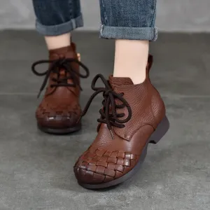 Women's Big Toe Martin Boots For Women Lace-Up Leather Ankle Booties in Black/Brown