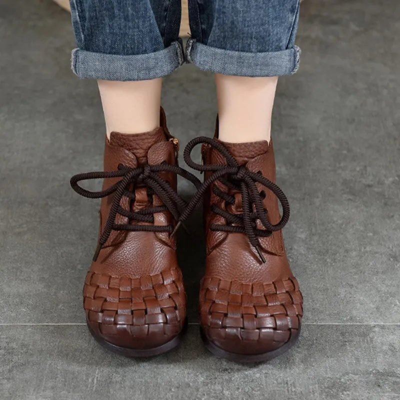 Women's Big Toe Martin Boots For Women Lace-Up Leather Ankle Booties in Black/Brown