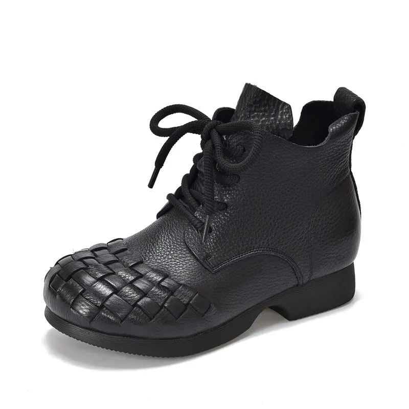 Women's Big Toe Martin Boots For Women Lace-Up Leather Ankle Booties in Black/Brown