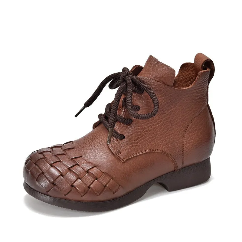 Women's Big Toe Martin Boots For Women Lace-Up Leather Ankle Booties in Black/Brown
