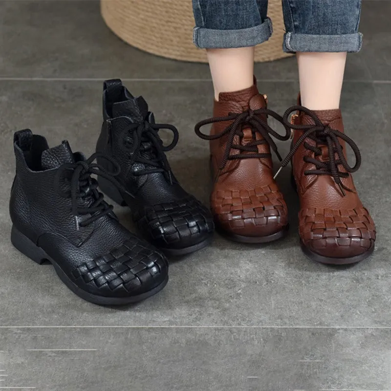 Women's Big Toe Martin Boots For Women Lace-Up Leather Ankle Booties in Black/Brown