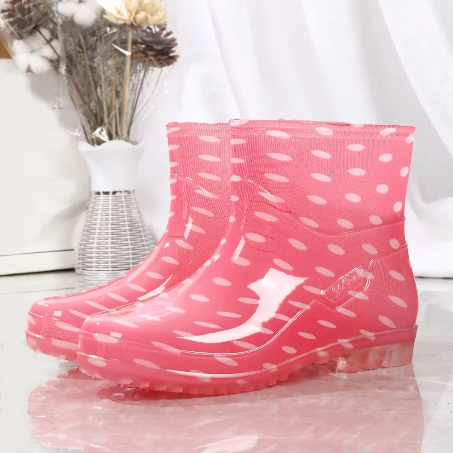 Women's Short Rain Boots Waterproof Slip On Ankle Chelsea Booties Cute Printed Rubber Outdoor Garden Shoes Rain Shoes